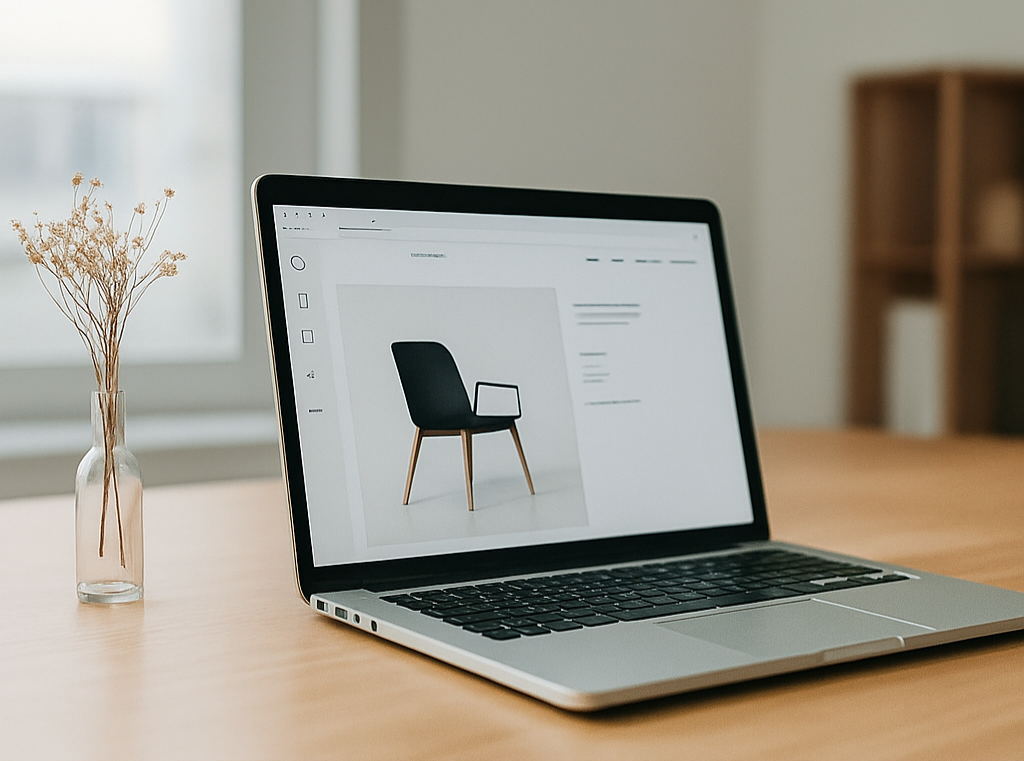 Laptop mit geöffneter Produktseite – Beispiel für modernen Online-Shop und E-Commerce Lösungen von Neovatios