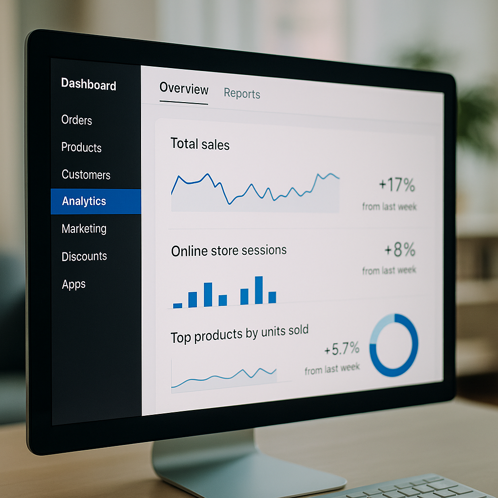 Monitor mit Analytics-Dashboard – Datenanalyse und Optimierung von Online-Shops durch Neovatios